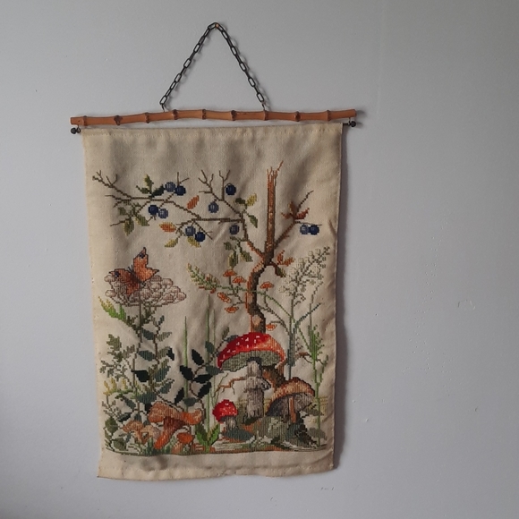 Vintage Other - Sold on Depop Vintage cross stitch mushroom wall